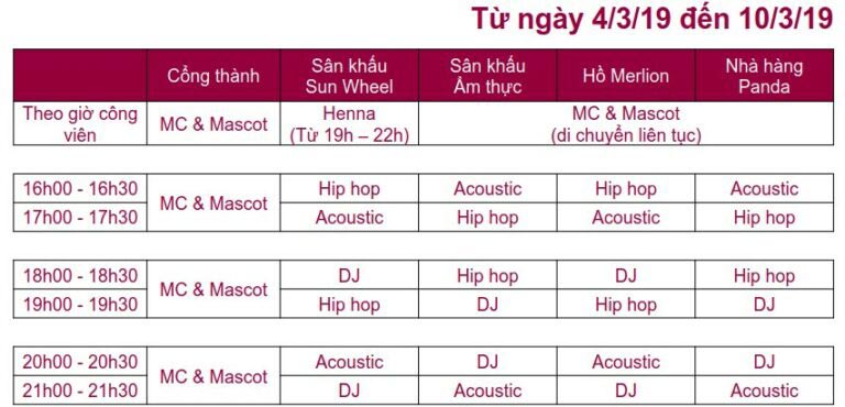 Lịch trình các hoạt động trong chuỗi sự kiện rạng rỡ nàng hoa công viên châu á