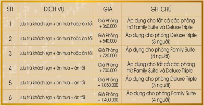 Gói combo dịch vụ khách sạn núi thần tài